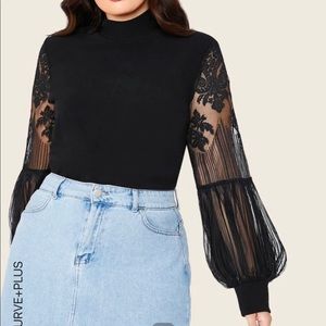 3/$20 ❤️ SHEIN - Plus Mock Neck Lace Lantern Sleeve Fitted Top - size 3X